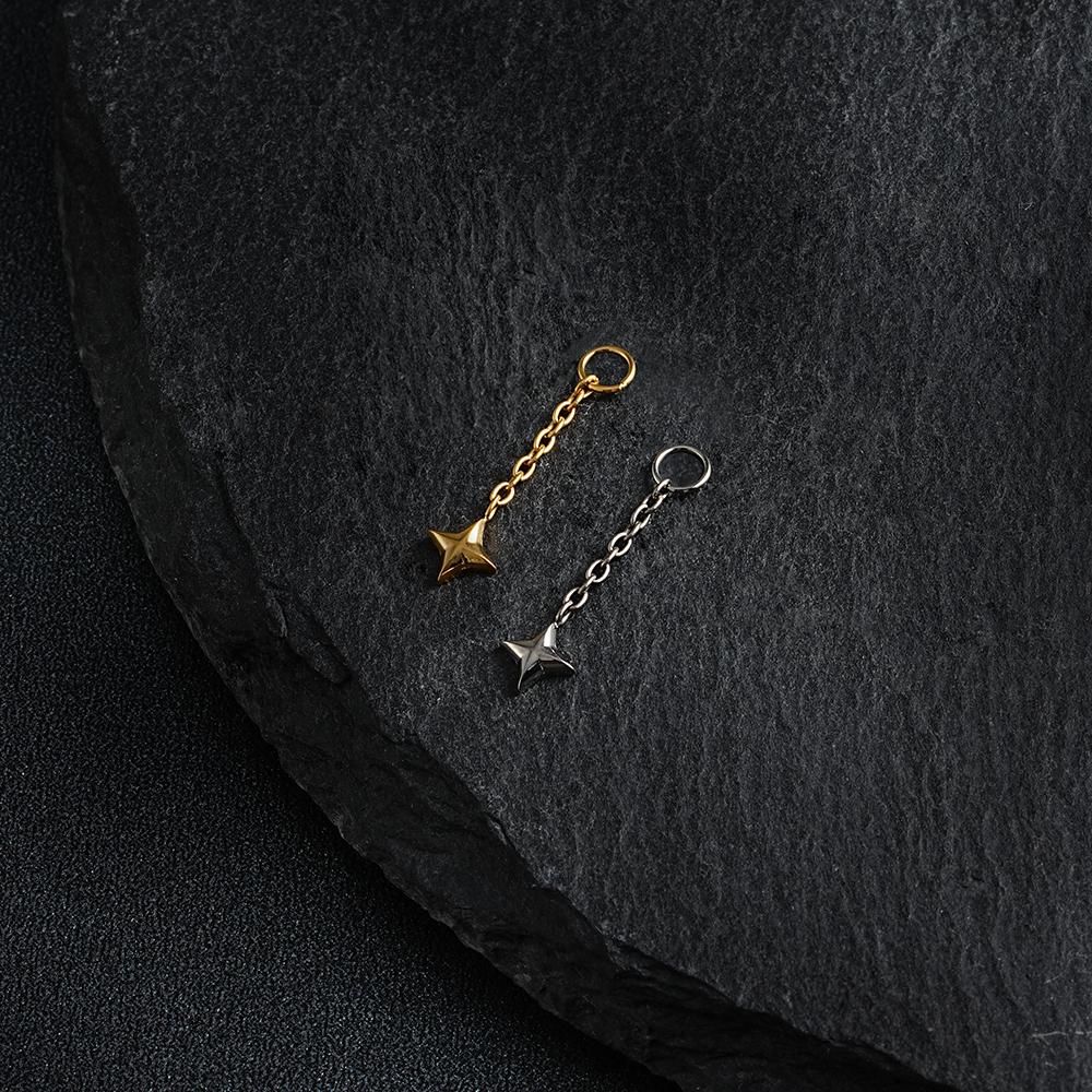 Right Grand ASTM F136 Titanium Mini Four Point Star Dangle Chain Charm for Helix Earlobe Hoop Huggie Cartilage Piercing Jewelry