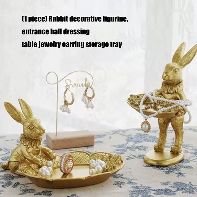 Harz-Kaninchenfigur mit abnehmbarer Schale zur Aufbewahrung von Ohrringen und Ringen Heimdekoration Eingangsbereich-Accessoire
