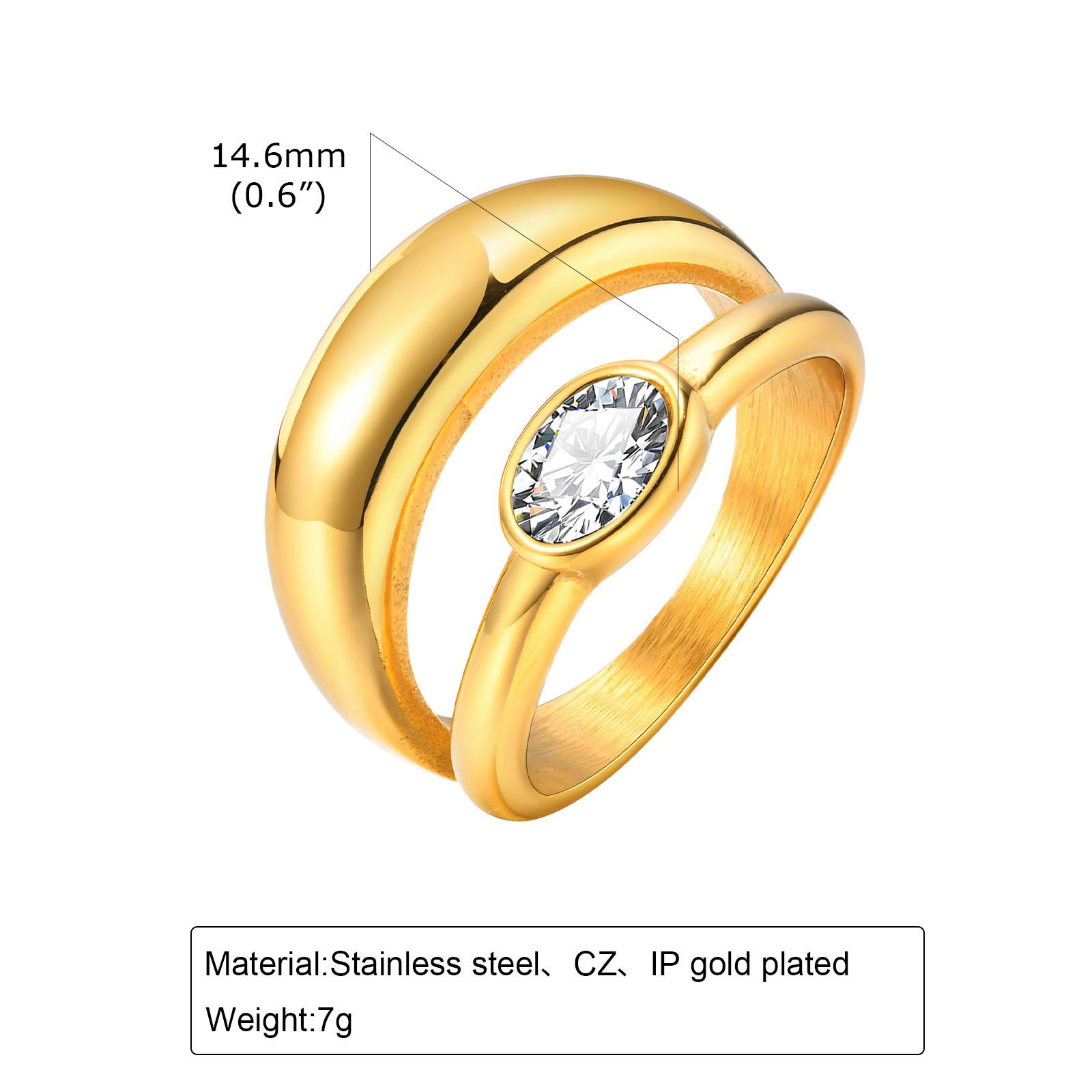 

Double Layer Chunky Ring for Women, Gold Plated Stainless Steel, High Polish Statement Band Radial Ring US Ring Size 06
