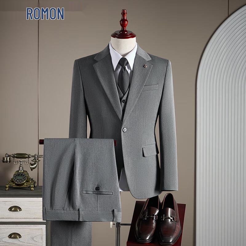 ROMON Men's Slim-Fit Business Formal 3-Piece Suit