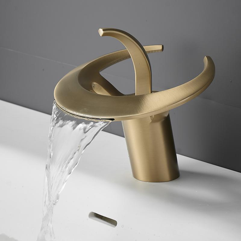 Brass Waterfall Faucet Hot and Cold Water Tap Bathroom Single Handle Single Hole Deck Mounted Basin Mixer Faucet