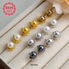 Korean Style S925 Sterling Silver Ginkgo Leaf Crystal Pearl Stud Earrings