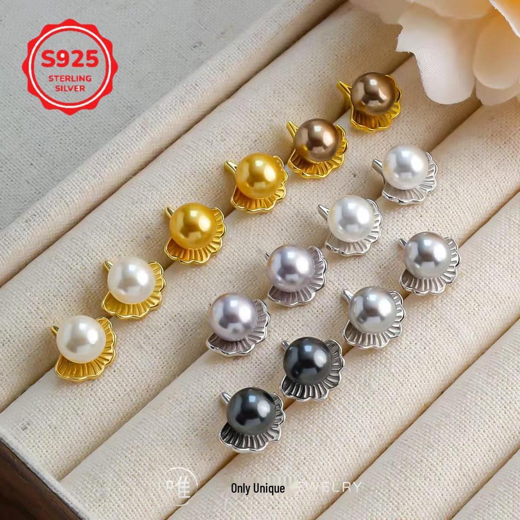 Korean Style S925 Sterling Silver Ginkgo Leaf Crystal Pearl Stud Earrings
