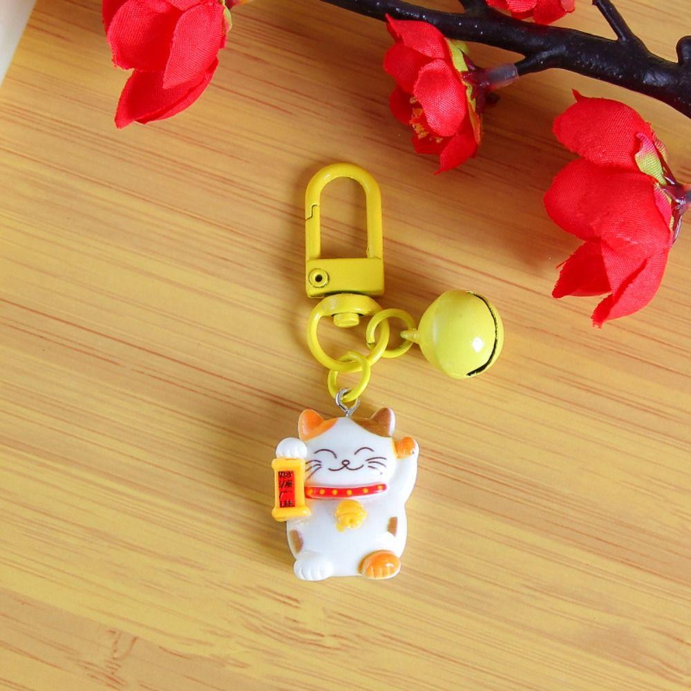 Mini Maneki-neko Keyring Resin Fortune Cat Pendant Cute Plutus Cat Keychain  Hanging Accessory