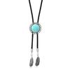 Men's Rodeos Western Leather Cord Bolo Tie Antique Floral Stone Jewelry Cowboy Necktie Necklace with Feathered Pendant