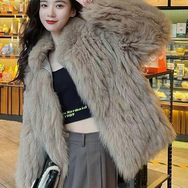 Autumn and Winter New Imitation Fox Fur Coat Women's Short Stand-up Collar Light Thin Coat Thousand Gold Wind