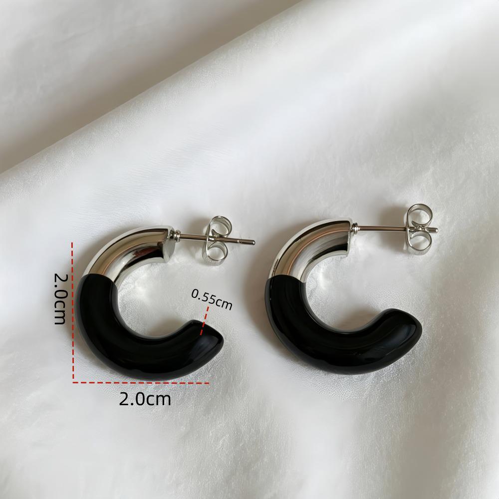 C-shaped Stainless Steel Oil Drip Earrings - Elegant & Versatile Ear Jewelry with High-end Feel.