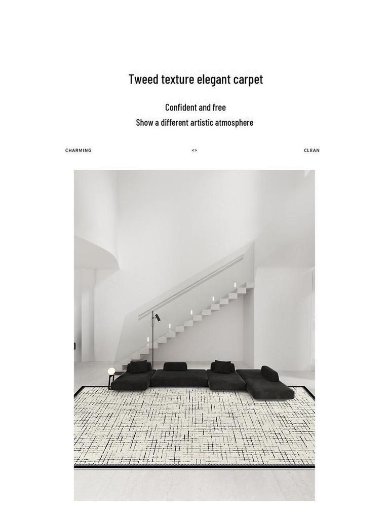 Neuer 2024 Schwarz-Weiß Wasserdichter Schlingen-Velourteppich - Stilvolles, von Düften inspiriertes Design für Wohnzimmer oder Schlafzimmer