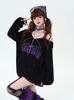Korean Style Off-Shoulder Punk Sweater with Turn-Down Collar - Women's Autumn/Winter Ripped Knitted Top