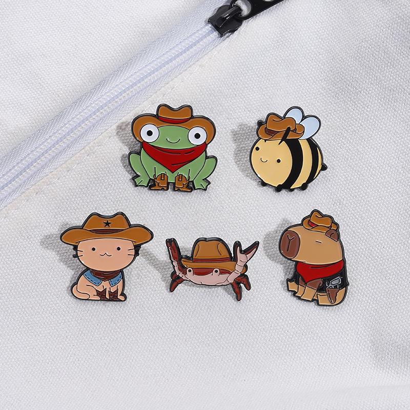 Cool Cowboy Hat Duck Capybara Frog Cat Enamel Pins Cartoon Animal Brooches Lapel Backpack Badge Funny Jewelry Gifts For Friends