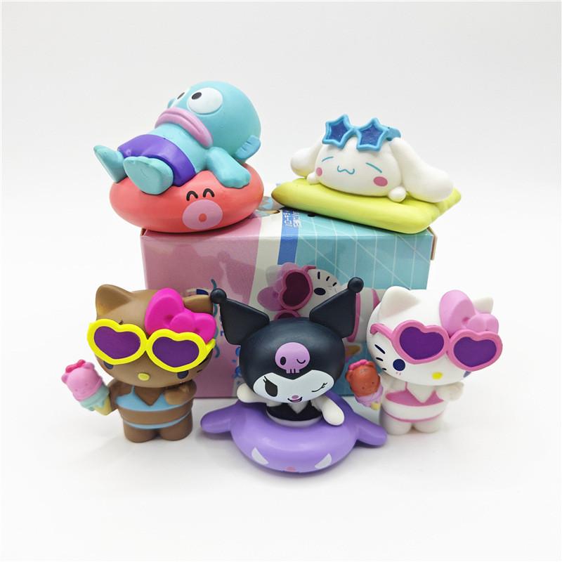 Adorable Sanrio Pool Party Blind Box Figures Featuring Swimwear Kuromi And Big Ears Dog