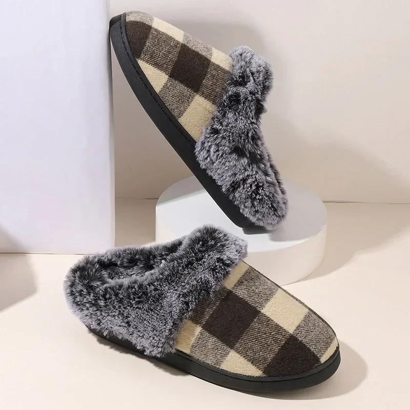 Fashion Cotton Slippers for Women 2025Closed Toe Keep Warm Fur Slippers Casual Shoes Woman Comfort Soft Sole Non-Slip Cotton Padded Shoe