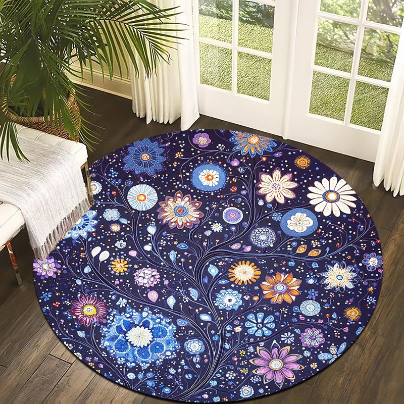 Floral Bohemian Style Flannel-printed Round Floor Mats Are Slip-resistant Suitable Living Room Bedroom Terrace Garden Carpets