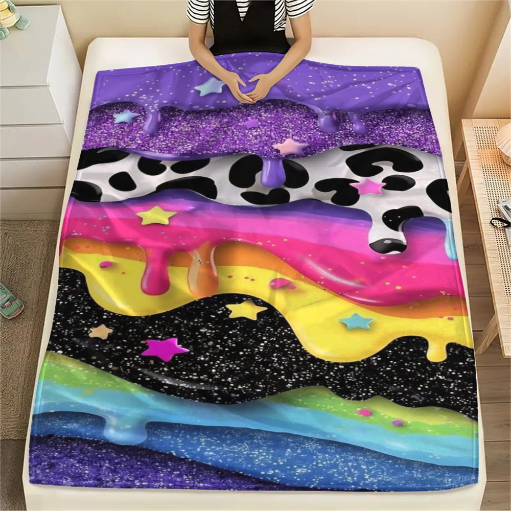 1Pc Rainbow Glitter Print Flannel Blanket, High quality Comfortable for All Seasons, Home Decor, Warmth and Comfort, Perfect for Gifts