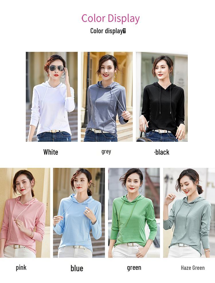2025 Women's Long-Sleeve Hooded Pullover: Solid Color, Mercerized Cotton, Korean Style Base Layer for Spring & Autumn