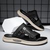 Herren Sandalen Sommer Freizeit Strandurlaub Outdoor Männlich Retro Bequem Lässige Sandalen Leder Zwei Tragevarianten Hausschuhe Strandschuhe Aus