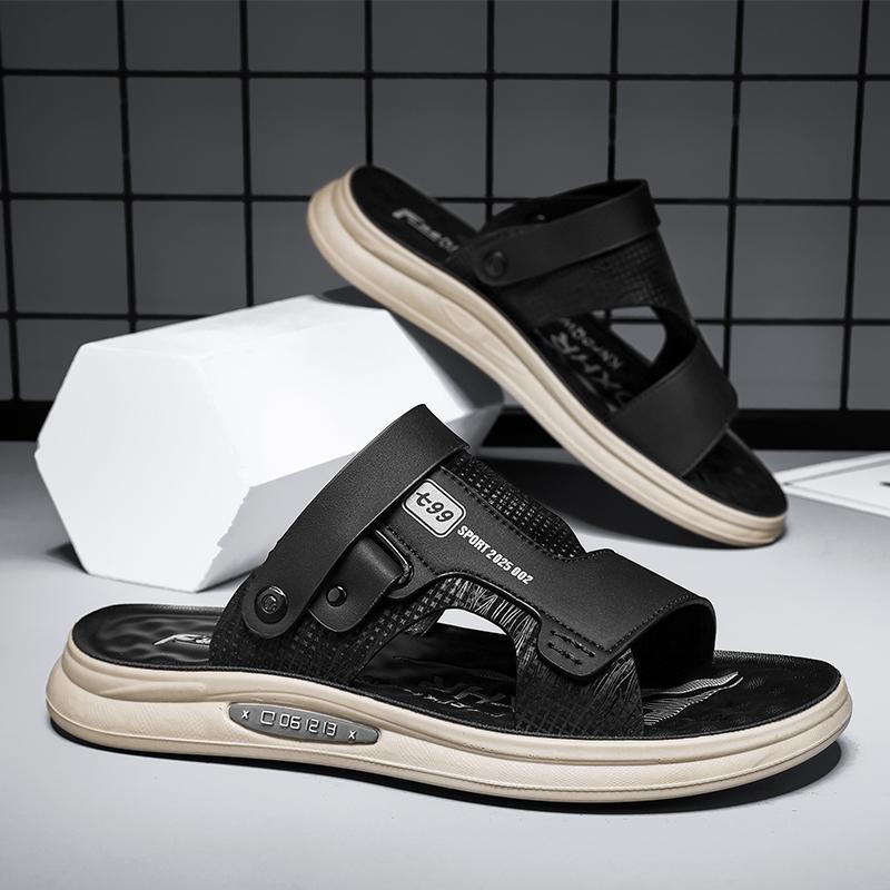 Herren Sandalen Sommer Freizeit Strandurlaub Outdoor Männlich Retro Bequem Lässige Sandalen Leder Zwei Tragevarianten Hausschuhe Strandschuhe Aus