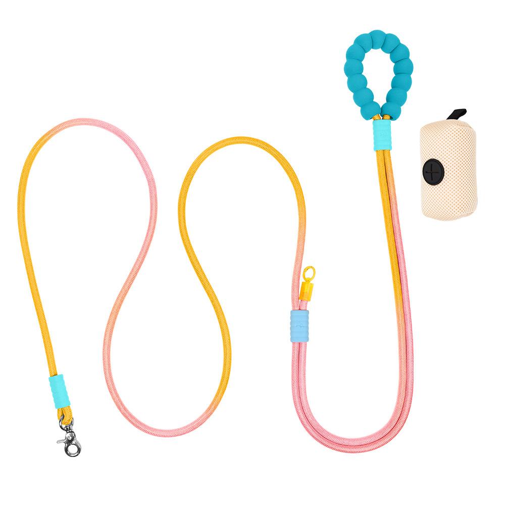New hot selling colour dog leash dopamine walking pet p-leash, large, medium and small dog colour gradient leash dog poop bag.