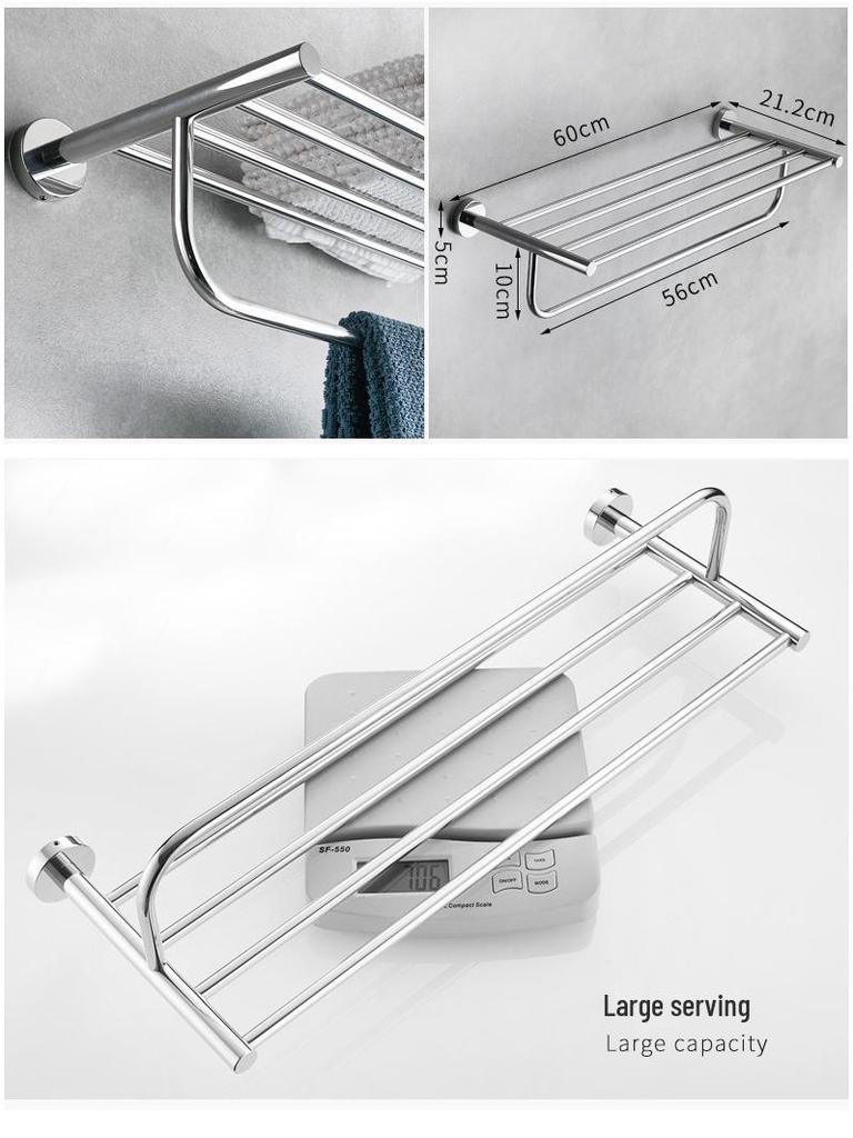 Edelstahl Badezimmer Handtuchhalter Set mit Spiegelablage & Nagelfreier Installation