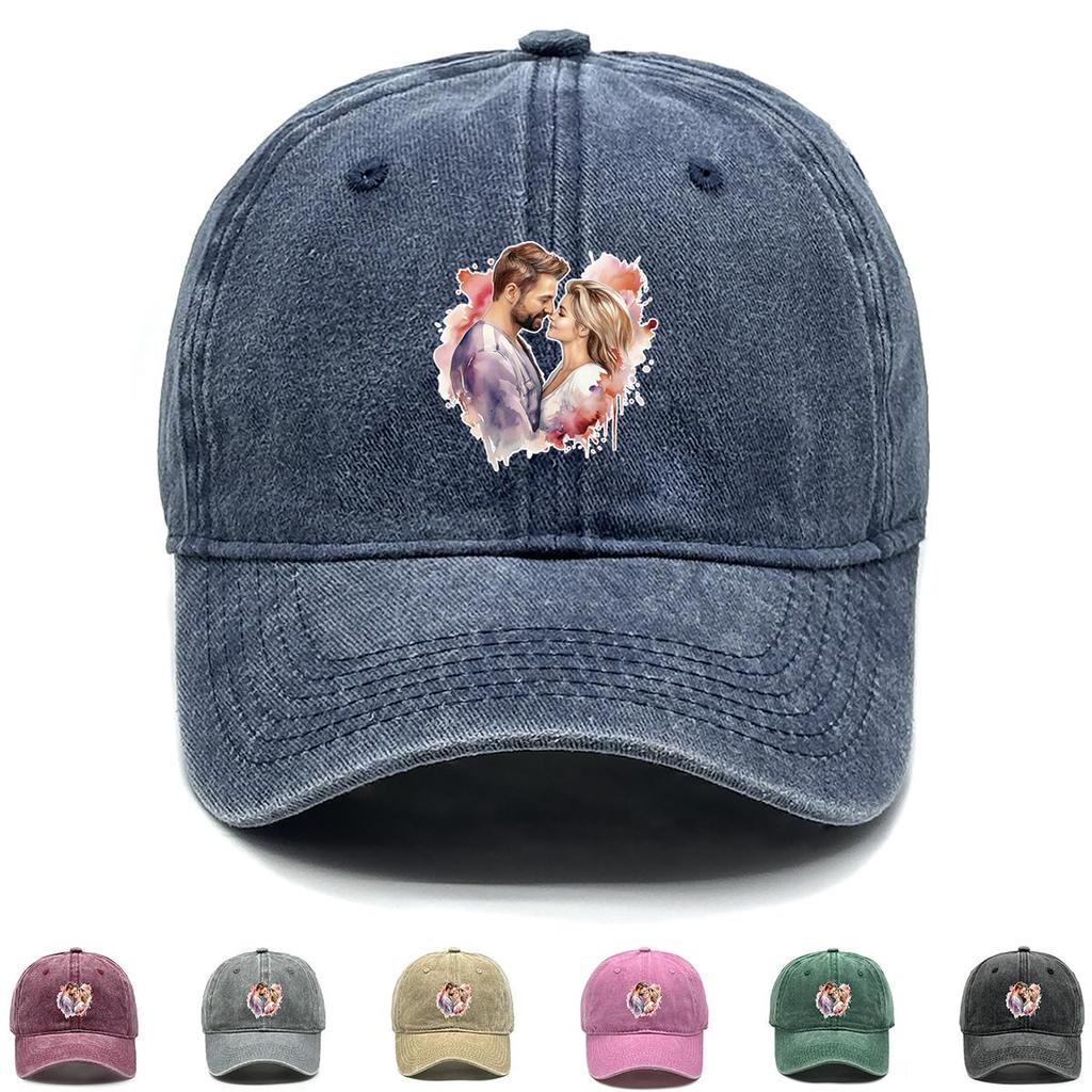 Couples Print Adjustable Sun Hat, Love Trucker Hat Inelastic Non-Stretch Fabric Cotton Cozy Snapback Baseball Cap