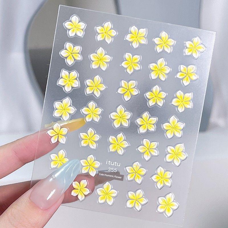 

Spring and Summer 2025 New Arrival Fresh Cute Three-Dimensional Relief Light Yellow Plumeria Rubra Nail Stickers Nail Accessories itutu355 Cute Egg Flower Sticker