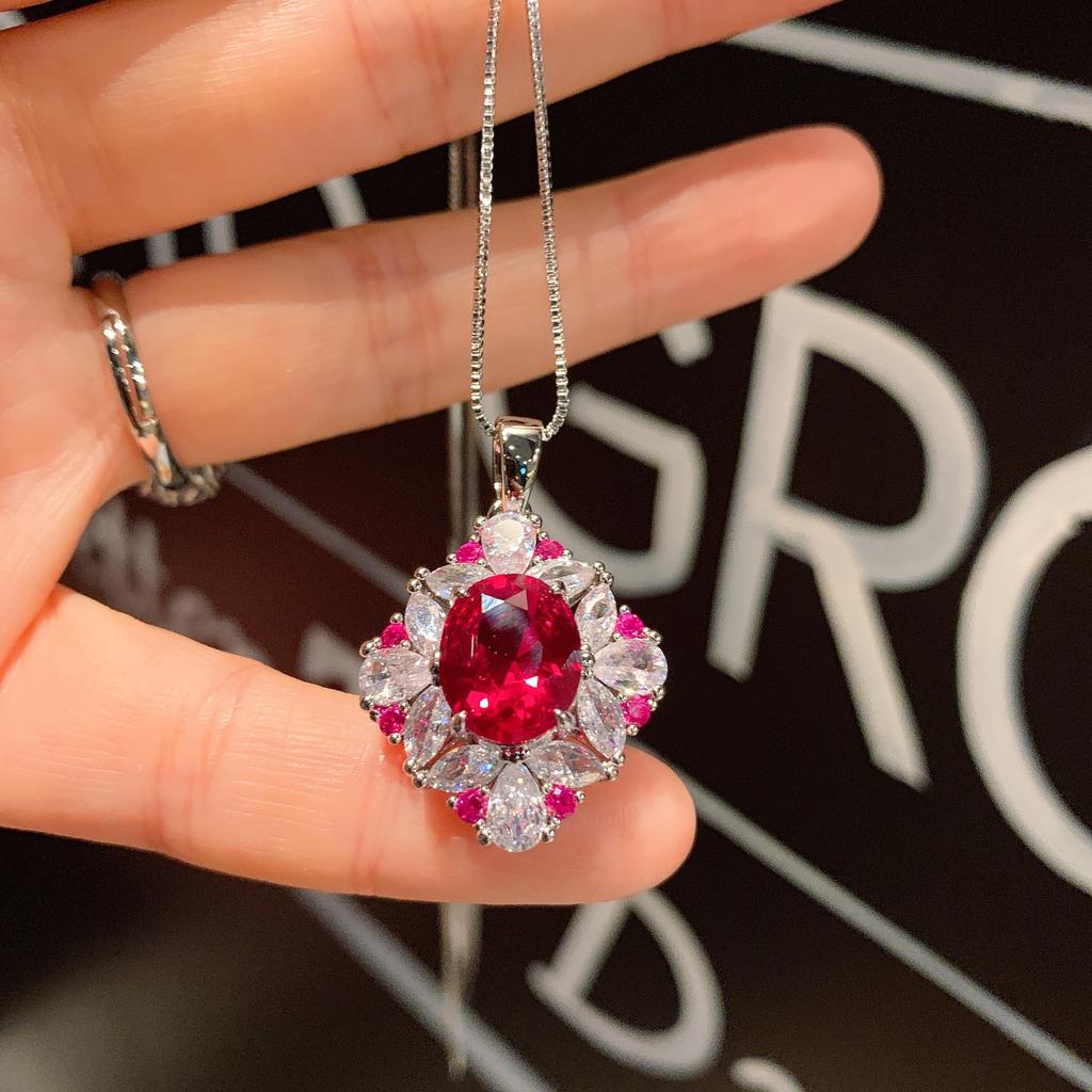 Jewelry Popular Simulation Red Glass Denier Pendant Ring 10 * 12 Stud Earrings 6 * 8 Set