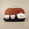 Sheep Fat Jade Portable Ceramic Tea Set - One Pot, Two Cups, Travel-Friendly Souvenir.