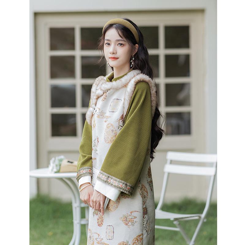Podzimní dámský dvoudílný oblek ve stylu čínského cheongsam - Sezónní edice