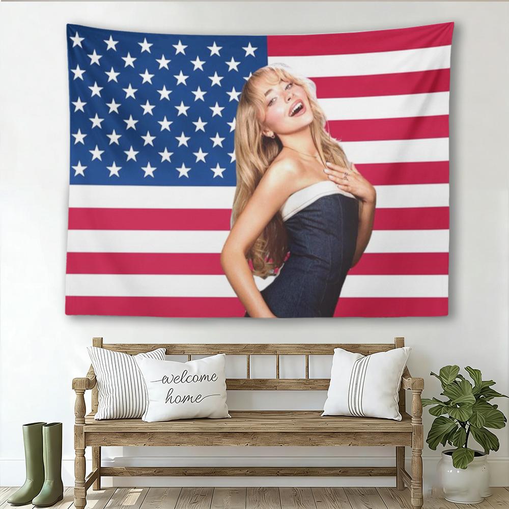 1pc Sabrina Pink White American Flag Tapestry Vibrant Stars Stripes Soft Wall Hanging for Room Decor