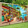 2D Mediterranean Village with Colorful Flowers Wall Decor Tapestry