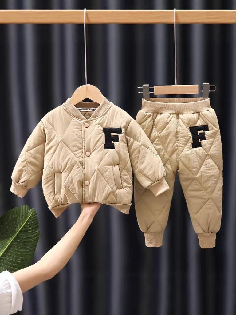 F-Shaped Kids' Winter Cotton Jacket Set with Zipper