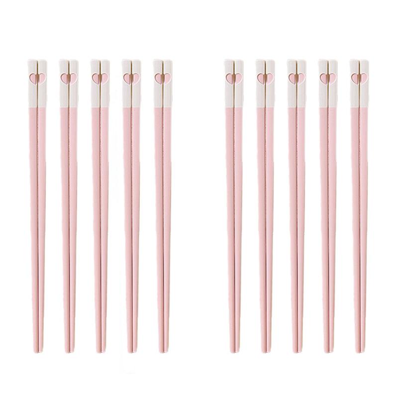 

New Style 10-Pair Pack Pink Girly Heart-Themed Alloy Chopsticks, Food-Grade Reusable Plastic Chop Sticks Tableware for Home and Party Use 10 pairs розовый