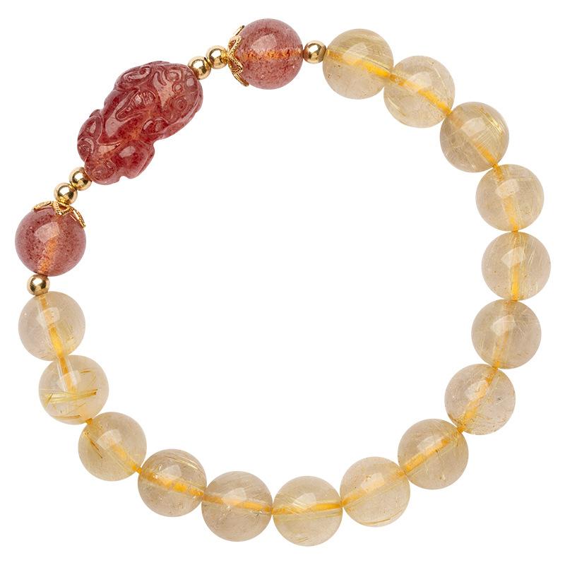 Natural Golden Hair Crystal Citrine Bracelet Lucky Transfer Pixiu Strawberry Crystal Bracelet To Give Girlfriends Gifts