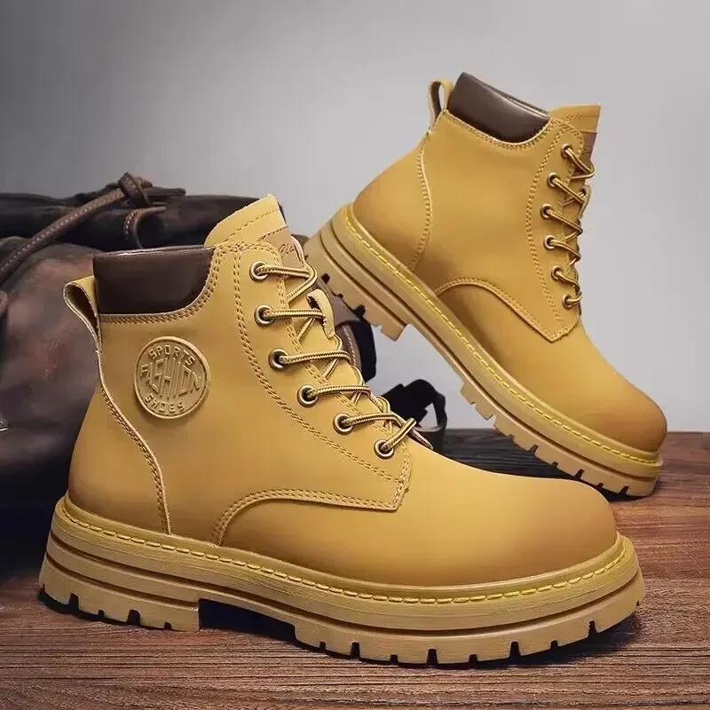 Men's Spring/Autumn New High-Top Boots, Thick-Soled Slip-Resistant Workwear Boots, Short Boots Trendy Shoes