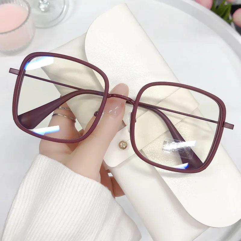 Frauen Große Quadratische Rahmen Brille Ins Mädchen Mode Transparentes Leseglas Hochauflösend Blaulichtfilter Computerbrille