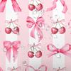 Pink Fruit Shower Curtain, Red Cherry Bow Aesthetic Watercolor Bathroom Curtain,Bowknot Princess Curtain Waterproof Polyester Washable with 12