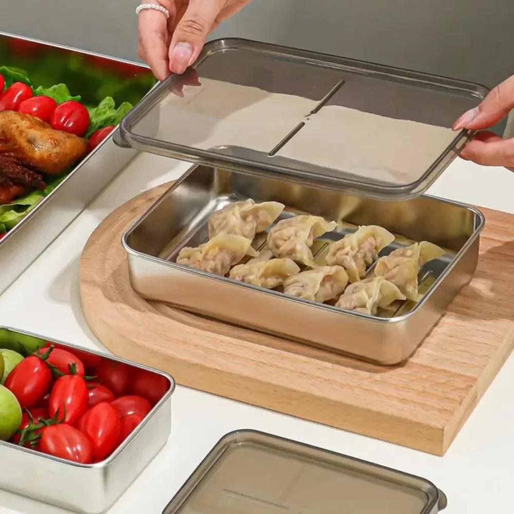 Edelstahl Kühlschrank Fleisch Aufbewahrungsbox Lebensmittel Aufbewahrungsbehälter mit Deckel Kühlschrank Organizer Behälter Küchenaufbewahrung