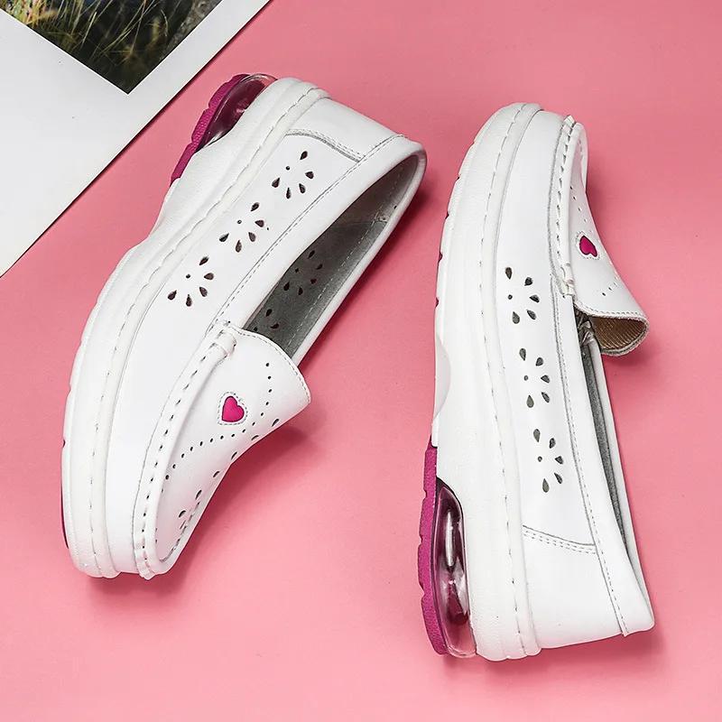 Fashion Women's Loafers White Nurse Shoes Women's Soft Sole Breathable Comfortable Without Tiring Feet New Ladies Flats Leather Shoes