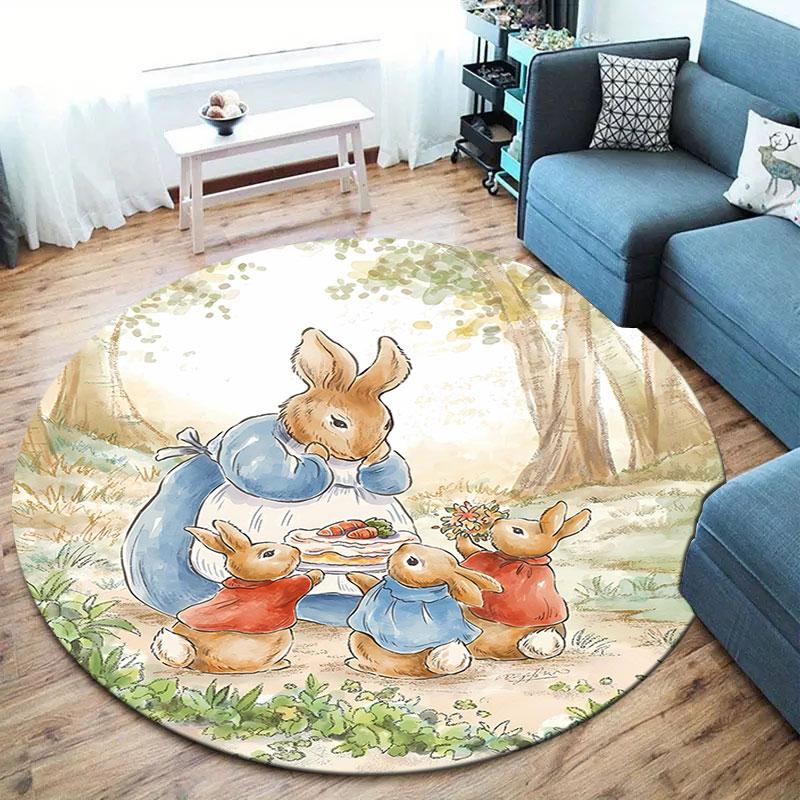 The Tale of Peter Rabbit Round Area Rug,Carpet Rug for Living Room Bedroom Sofa Playroom Decor,Non-slip Floor Mat