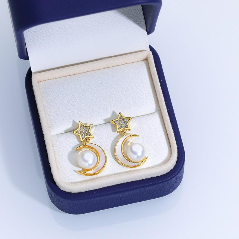 Natural Freshwater Pearl Stud Earrings S925 Sterling Silver Earrings Fritillary Zircon Pearl Earrings Light Luxury High Sense