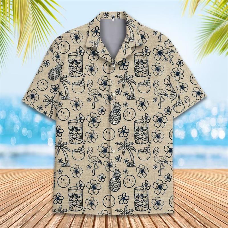 Vintage Tiki 3D Printed Hawaiian Shirt For Men Clothing Summer Trendy Graphic Blouses Casual Y2k Beach Shirts vacation shirt