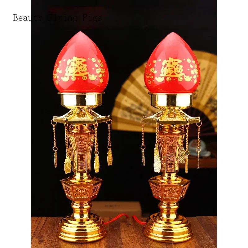 1 Pair Plastic Household Yuanbao Candlestick Simulated Candle Holder Buddha Hall Decor Temple Ornaments Pray for Auspiciousness
