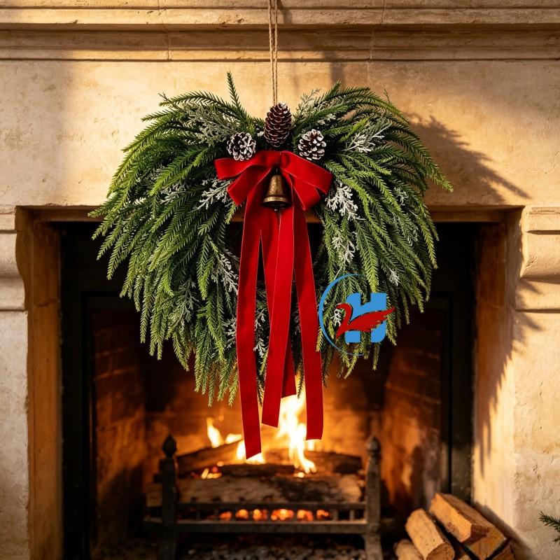 Christmas Wreath With Red Berries Bow Plastic Holiday Decor Home Door Wall 50cm