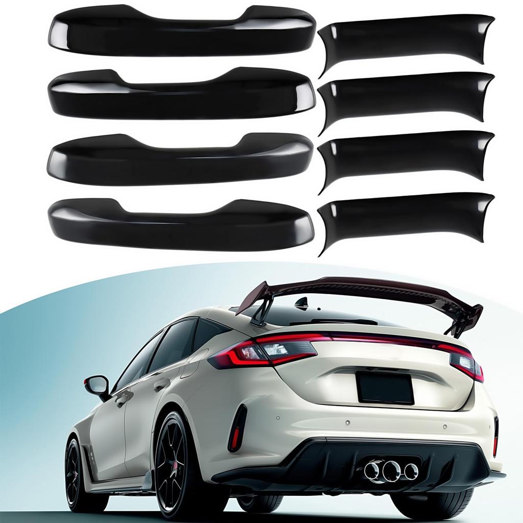 HIMARKLIF Exterior Door Handle No Tape Piano Black Mirror Finish with Smart Full Compatible with Honda Civic and New and Set Covers, Required, Holes,