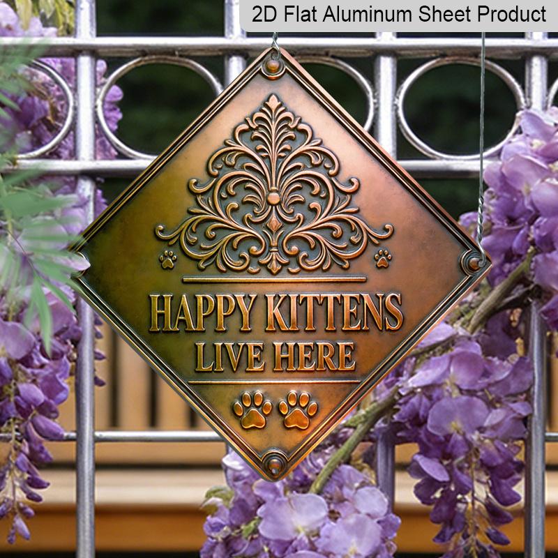 

2D Flat, 1pc Vintage Kitten-Themed Metal Wall Sign - Cute Kitten Face & Tabby Paw Prints - Aluminum Plaque, Suitable for Living Room, Bedroom 20*20cm