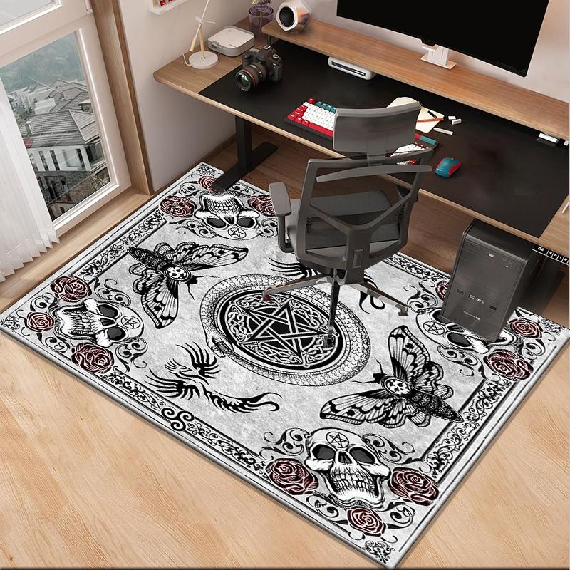 Gothic Moth And Skulls Office Rug Chair Mat, Entryway Carpet, Suitable for Front Door, Bedroom, Living Room, Desk, Holiday Gift