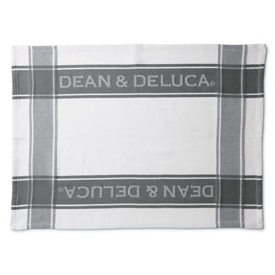 DEAN & DELUCA Graues Geschirrtuch, Groß, mit Schlaufe und Logo, Küchentuch, 70x50cm