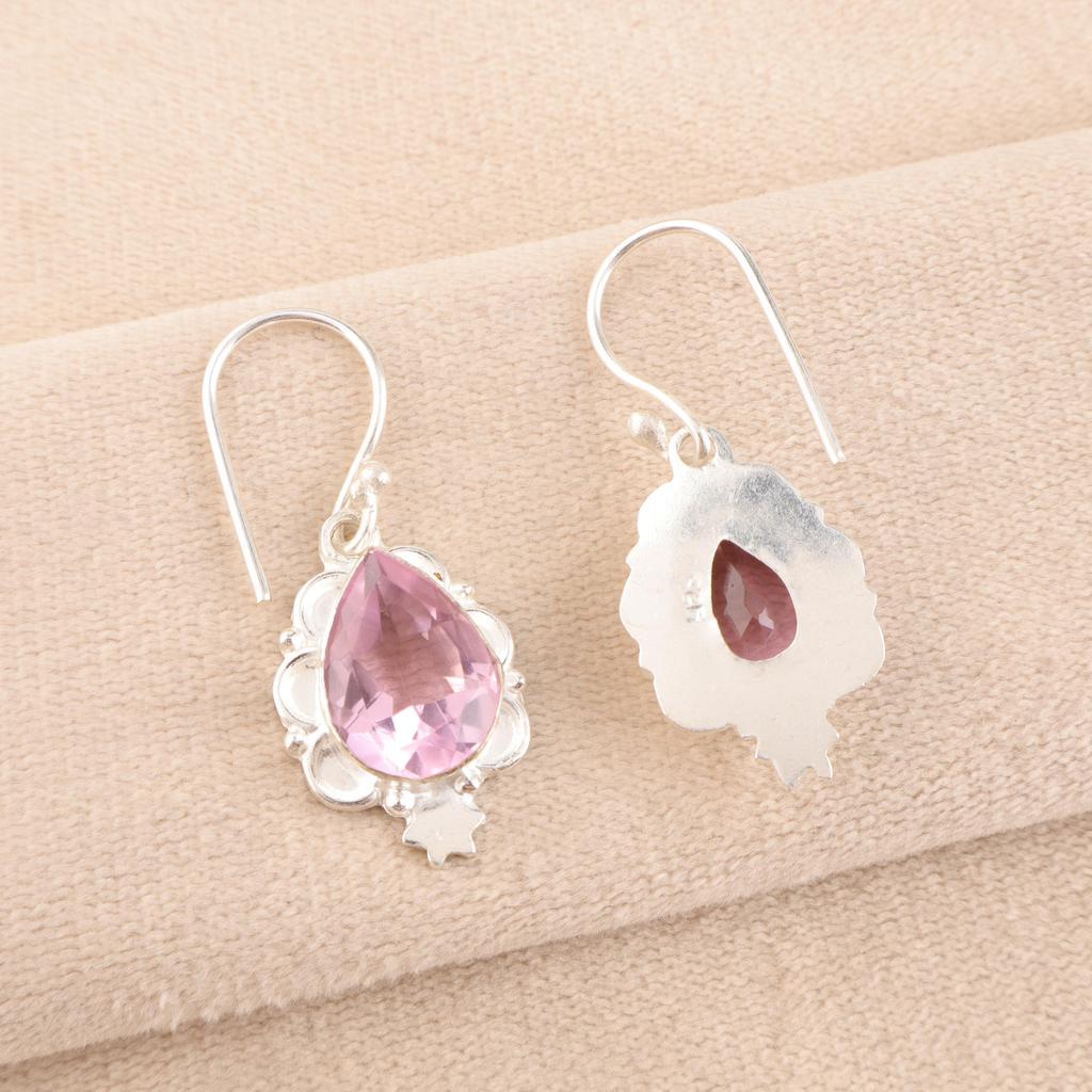 Cercei Argint Morganit, Cercei Argint Sterling Solid 925, Cercei Charm Handmade Pentru Cadou, Cercei Boho Morganit Cadou Pentru Soție