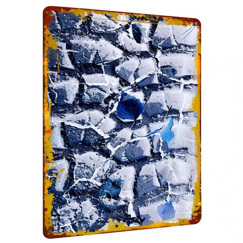 

Blue Leaf Pattern Custom Metal Wall Art Modern Abstract Home Decorative Painting 20x30cm（7.8x11.8inch）