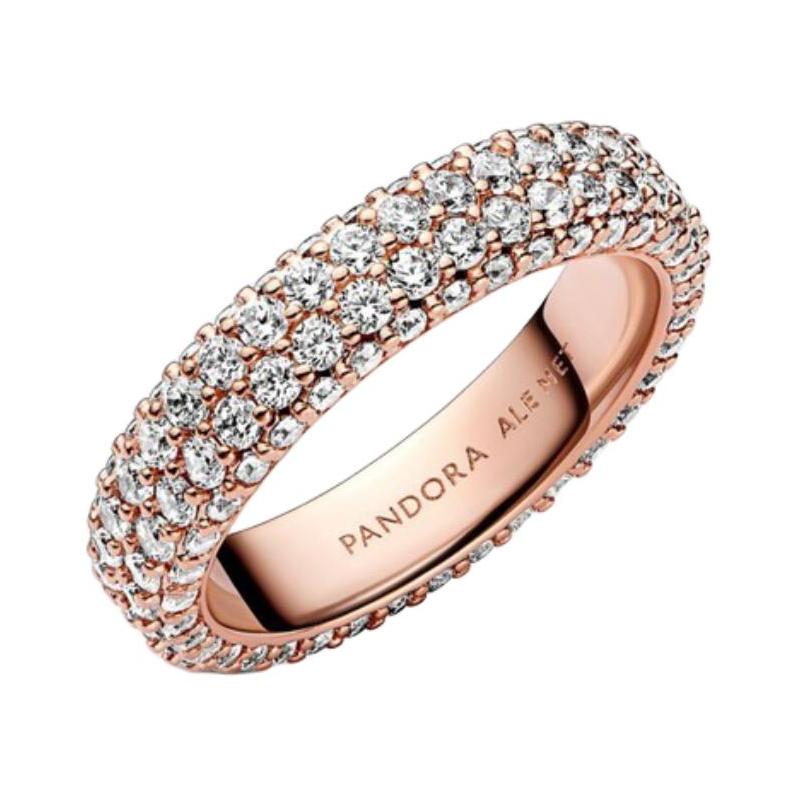 Pandora Inlaid Design 925 Silver Ring Women's Rose Gold 182629C01